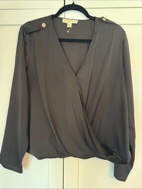 Michael Kors black Wrap Blouse with Gold Buttons